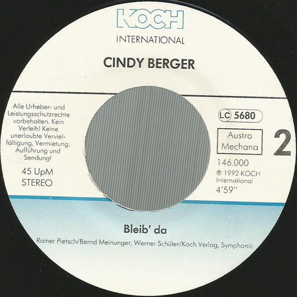 Cindy Berger : Herz Unter Strom (7", Single)