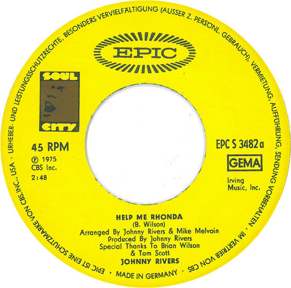 Johnny Rivers : Help Me Rhonda (7", Single)