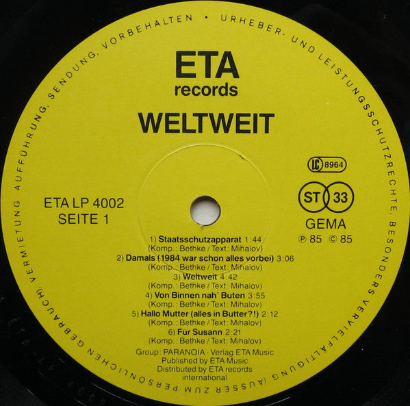 Paranoia (14) : Weltweit (LP, Album)