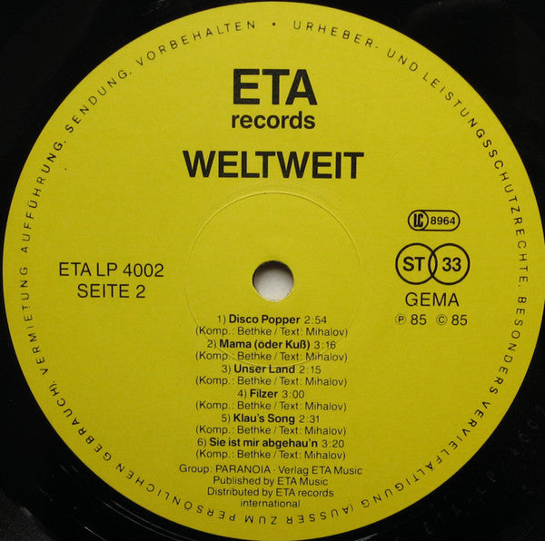 Paranoia (14) : Weltweit (LP, Album)