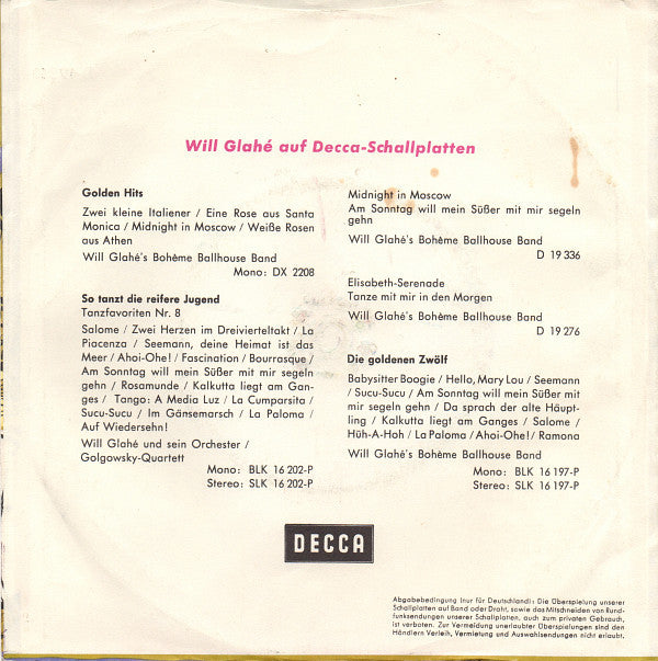 Will Glahé's Boheme Ballhouse Band : Mama, Hol Den Hammer / Ich Schau' Den Weißen Wolken Nach (7", Single)