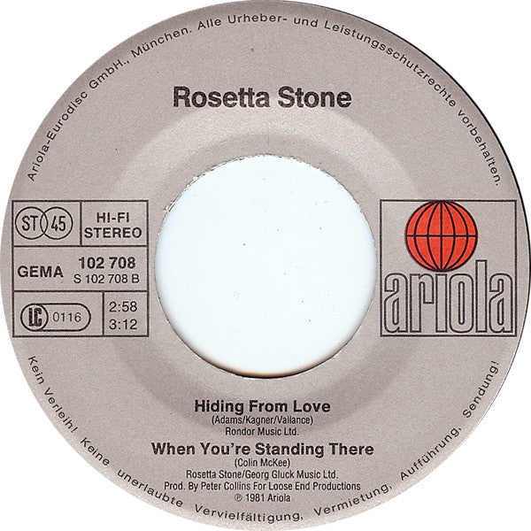 Rosetta Stone (2) : Goodbye Guitar Man / When You're Standing There / Hiding From Love (7")