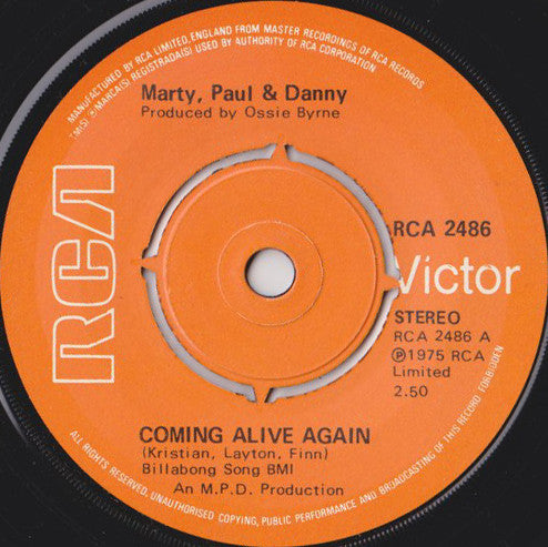 Marty, Paul & Danny : Coming Alive Again / Water Lady (7", Single, Pus)