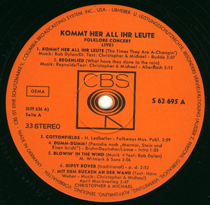 Christopher & Michael : Folklore Konzert "Kommt Her All Ihr Leute" (LP, Album)