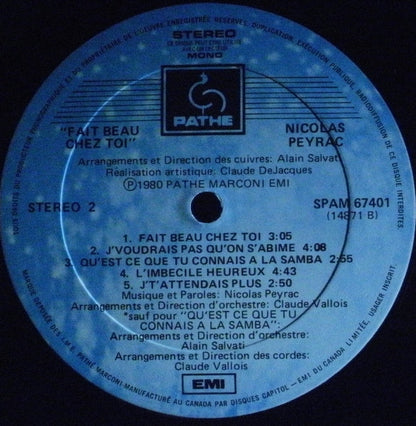 Nicolas Peyrac : Fait Beau Chez Toi (LP, Album, Gat)