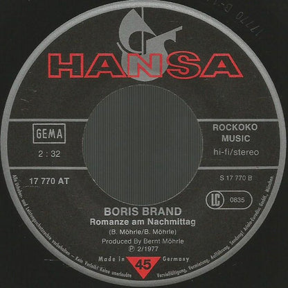 Boris Brand : So Wie Ein Tiger (7", Single)