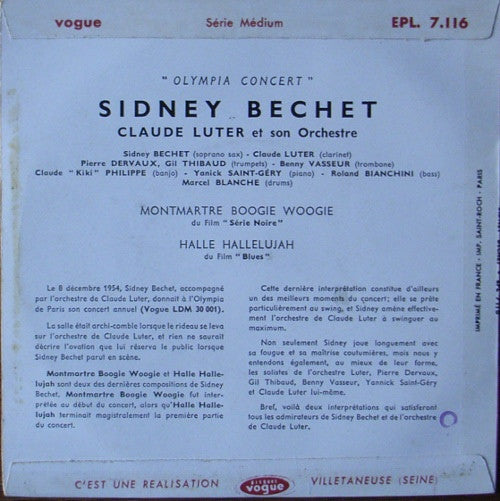 Sidney Bechet, Claude Luter Et Son Orchestre : Olympia Concert (7", EP, RE, 3-p)