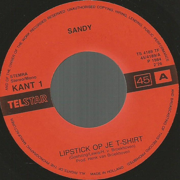 Sandy (8) : Lipstick Op Je T-Shirt (7", Single)