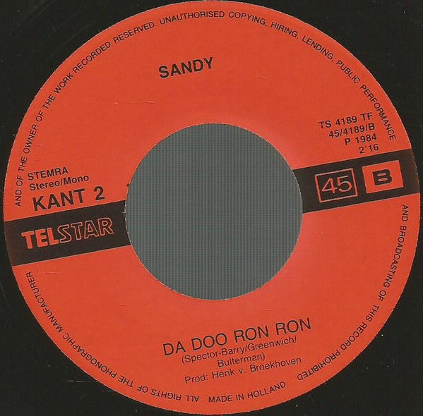 Sandy (8) : Lipstick Op Je T-Shirt (7", Single)