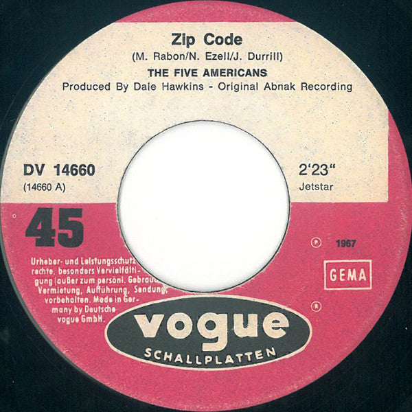 The Five Americans : Zip Code / Sweet Bird Of Youth (7", Single)