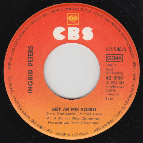 Ingrid Peters : Geh An Mir Vorbei (7", Single)
