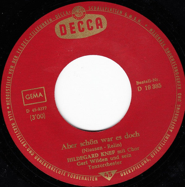 Hildegard Knef : Aber Schön War Es Doch (7", Single)
