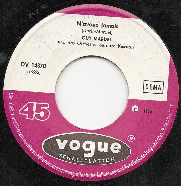 Guy Mardel : N'avoue Jamais / S'il Pleut Aujourd'hui (7", Single)