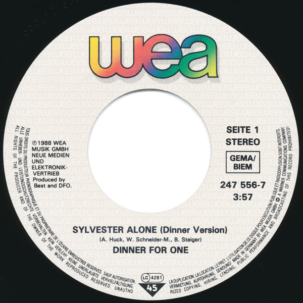 Dinner For One : Sylvester Alone (Remix 89) (7", Single)