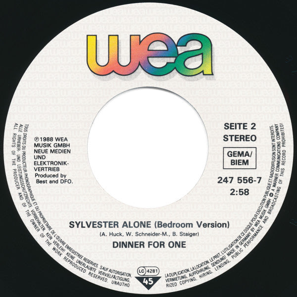 Dinner For One : Sylvester Alone (Remix 89) (7", Single)