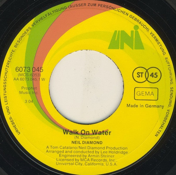 Neil Diamond : Walk On Water (7", Single)