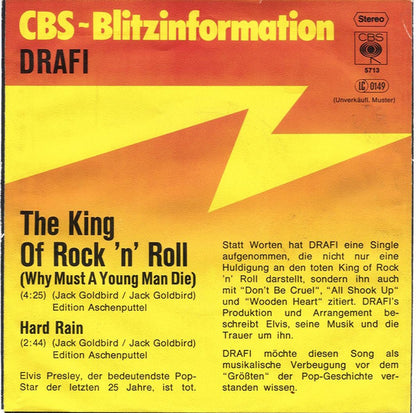 Drafi* : The King Of Rock 'n' Roll (Why Must A Young Man Die) (7", Single, Promo)