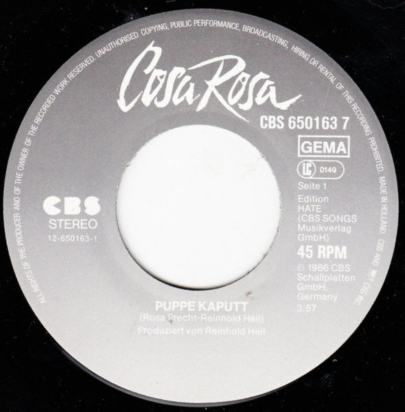 Cosa Rosa : Puppe Kaputt (7", Single)