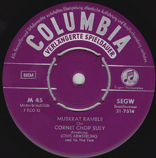 Louis Armstrong & His Hot Five : Muskrat Ramble (7", EP)