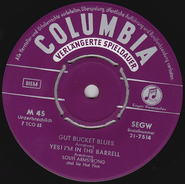 Louis Armstrong & His Hot Five : Muskrat Ramble (7", EP)