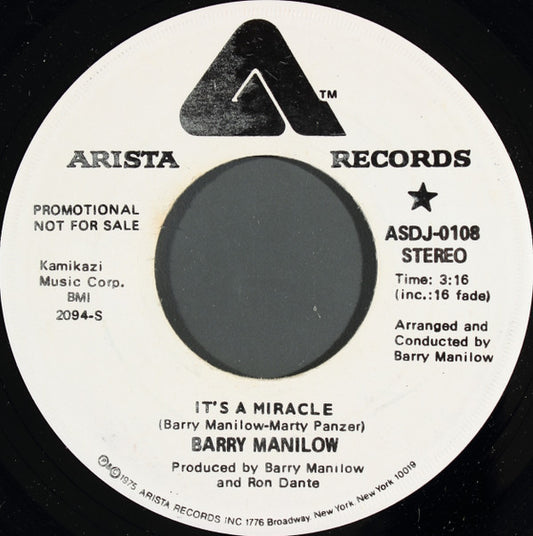 Barry Manilow : It's A Miracle (7", Single, Mono, Promo)
