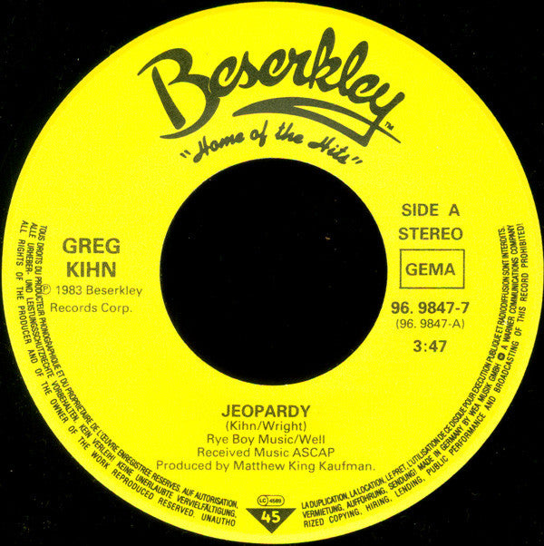 Greg Kihn Band : Jeopardy (7", Single)