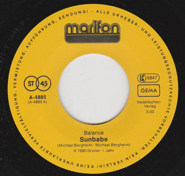 Balance (35) / Candle (10) : Sunbabe / Wir Fliegen Zur Sonne (7", Single)
