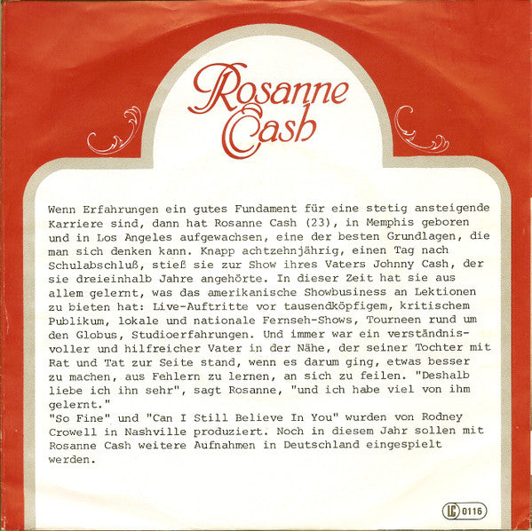Rosanne Cash : So Fine (7", Single, S/Edition)