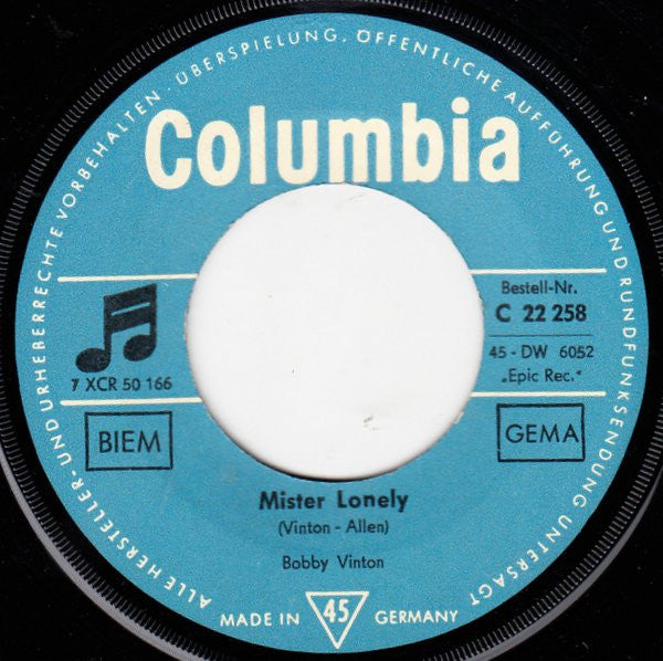 Bobby Vinton : Mister Lonely / Rain Rain Go Away (7", Single)