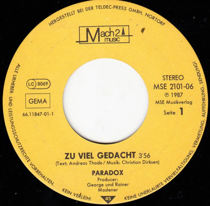 Paradox (59) : Zuviel Gedacht (7", Single)