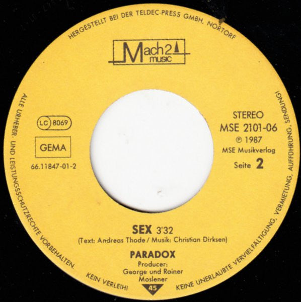 Paradox (59) : Zuviel Gedacht (7", Single)