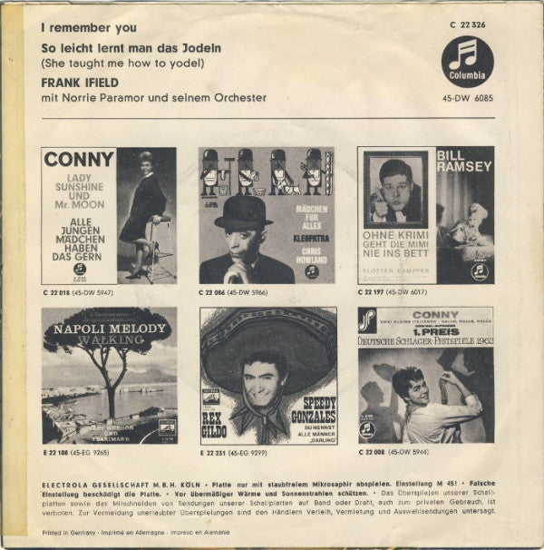 Frank Ifield : I Remember You  (7", Single)