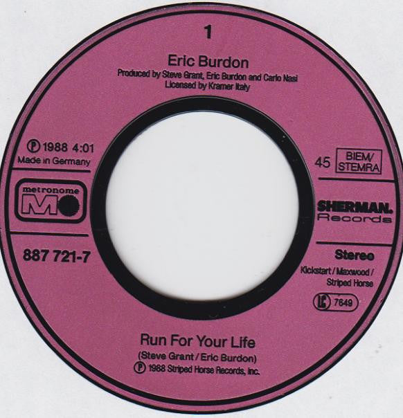 Eric Burdon : Run For Your Life (7", Single)