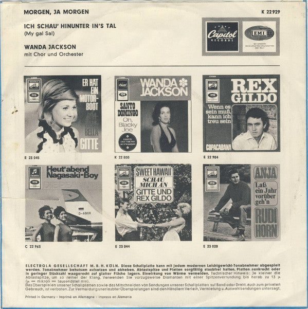 Wanda Jackson : Morgen, Ja Morgen / Ich Schau' Hinunter In's Tal (7", Single)