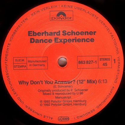 Eberhard Schoener Dance Experience : Why Don't You Answer? (12")
