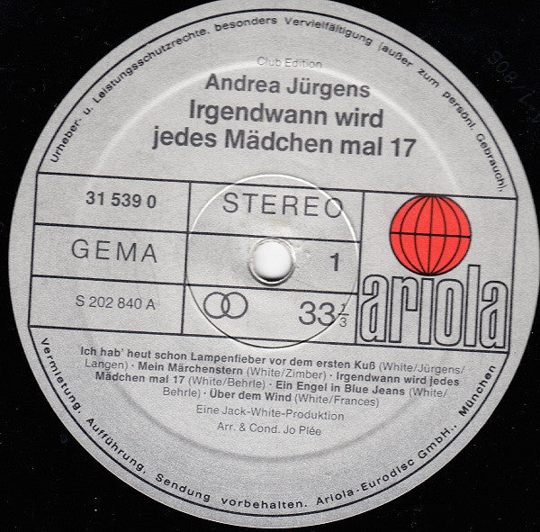 Andrea Jürgens : Irgendwann Wird Jedes Mädchen Mal 17 (LP, Album, Club)