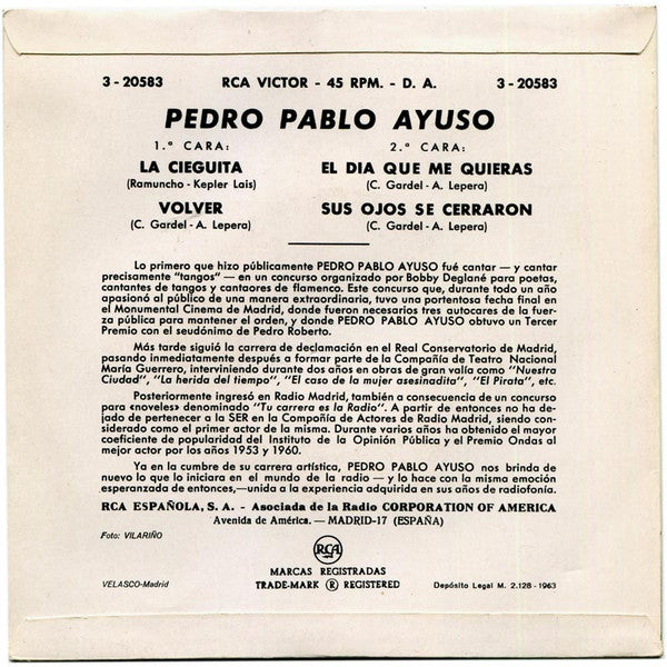 Pedro Pablo Ayuso : Canta: La Cieguita  (7", EP)