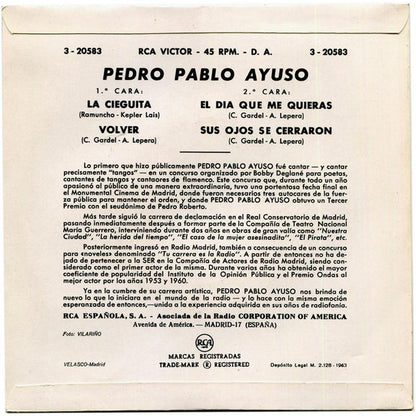 Pedro Pablo Ayuso : Canta: La Cieguita  (7", EP)