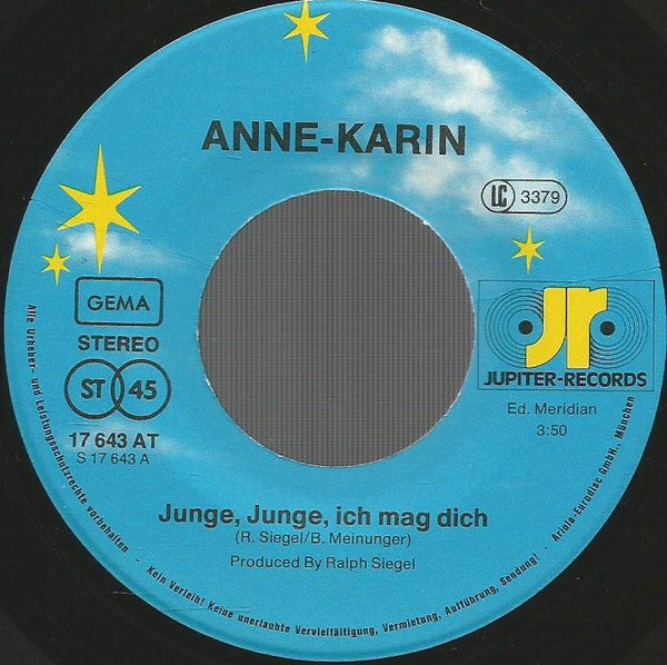 Anne Karin : Junge, Junge, Ich Mag Dich (7", Single)