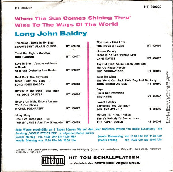 Long John Baldry : When The Sun Comes Shining Thru (7", Single)