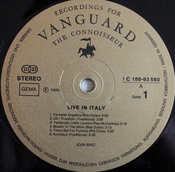 Joan Baez : Joan Baez In Italy (2xLP, Album, Gat)