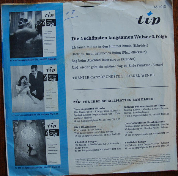 Turnier-Tanzorchester Friedel Wende : Die 4 Schönsten Langsamen Walzer (7", EP)