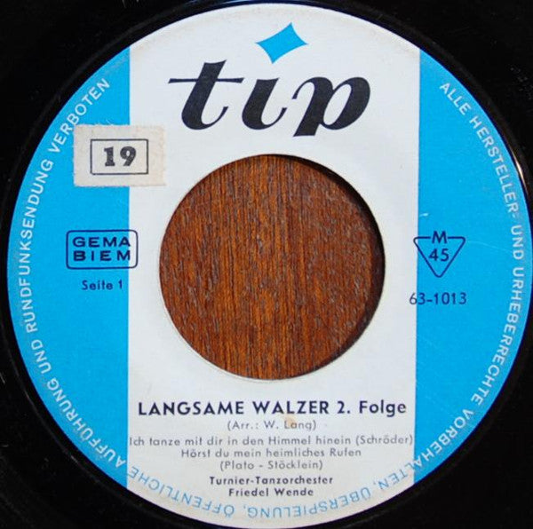 Turnier-Tanzorchester Friedel Wende : Die 4 Schönsten Langsamen Walzer (7", EP)