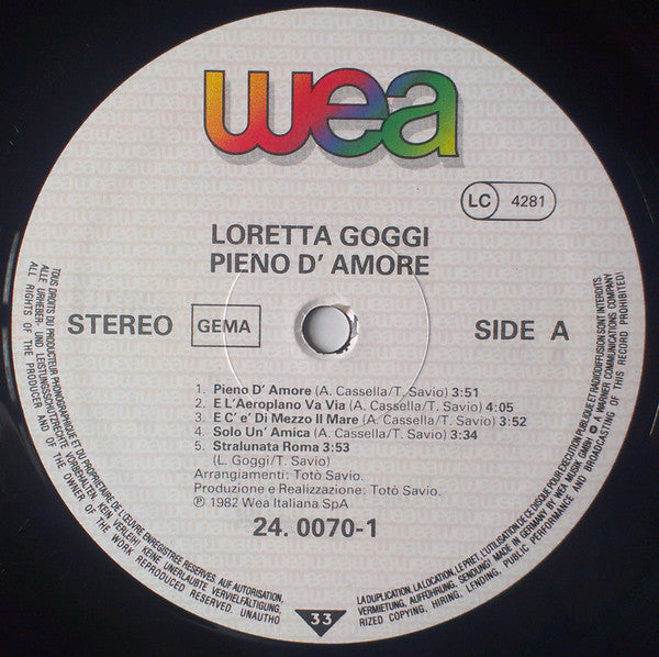 Loretta Goggi : Pieno D'Amore (LP, Album)
