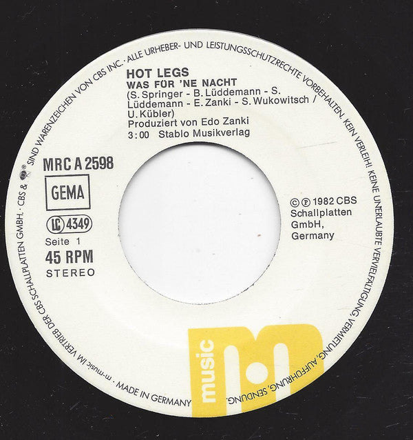 Hot Legs : Was Für 'ne Nacht (7", Single)