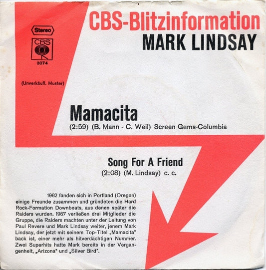 Mark Lindsay : Mamacita (7", Promo)