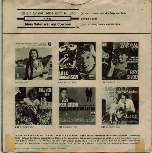 Conny Froboess : Ich Bin Für Die Liebe Nicht Zu Jung / Mein Vater War Ein Cowboy (7", Single)