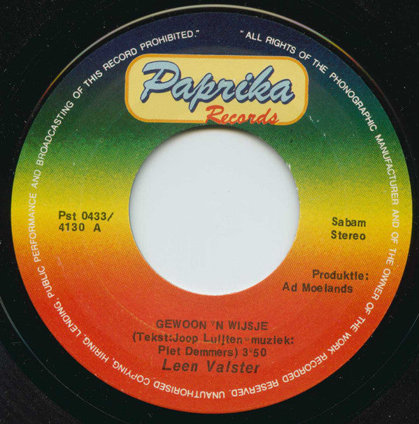 Leen Valster : Ik Kan Amsterdam Niet Missen / Gewoon 'N Wijsje (7")