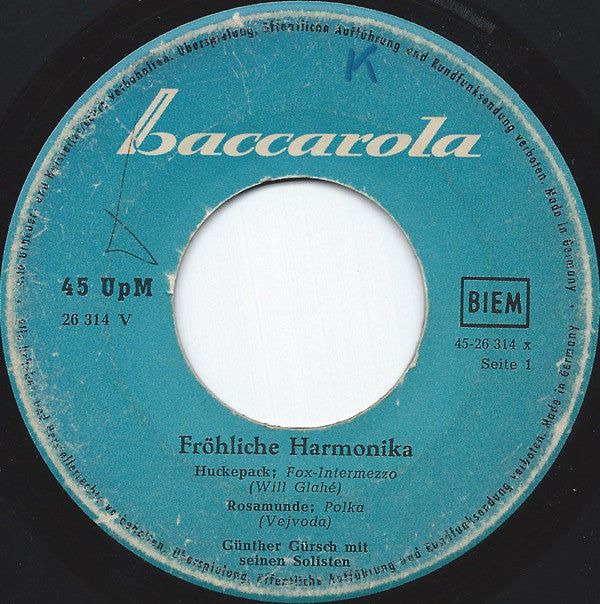 Günther Gürsch Mit Seinen Solisten : Fröhliche Harmonika (7", EP)