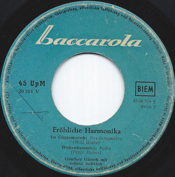 Günther Gürsch Mit Seinen Solisten : Fröhliche Harmonika (7", EP)